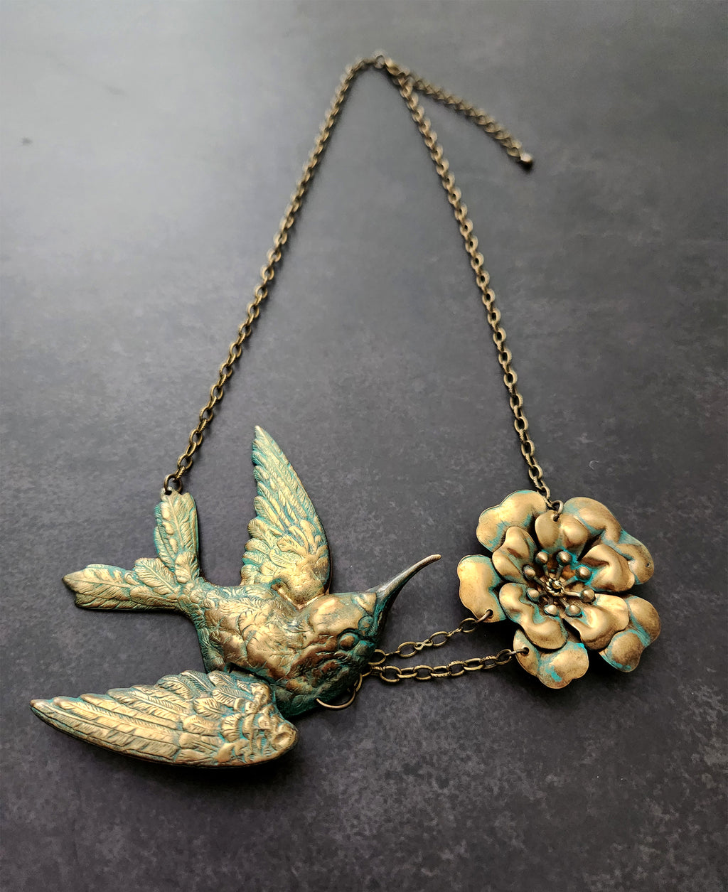 large hummingbird flower necklace