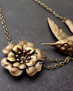 large hummingbird flower necklace